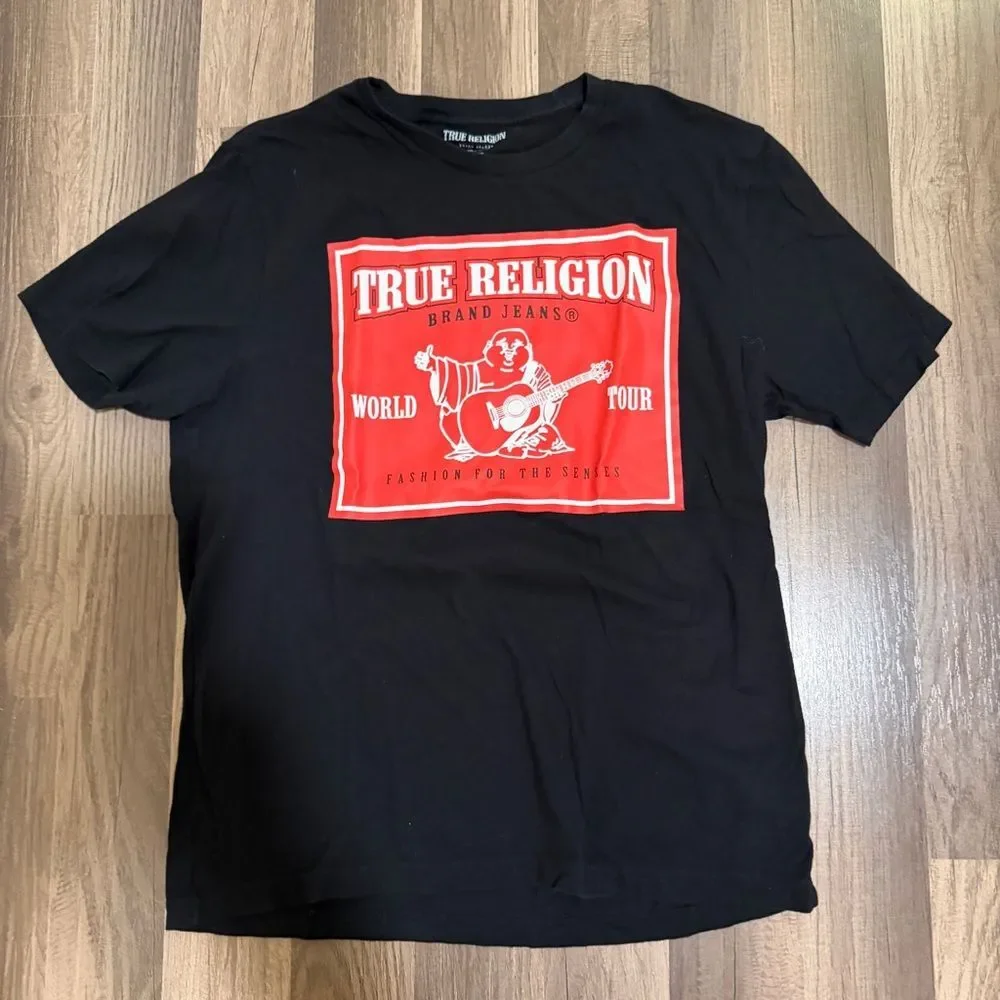 True Religion Red Buddah Graphic Streetwear Black Tee L